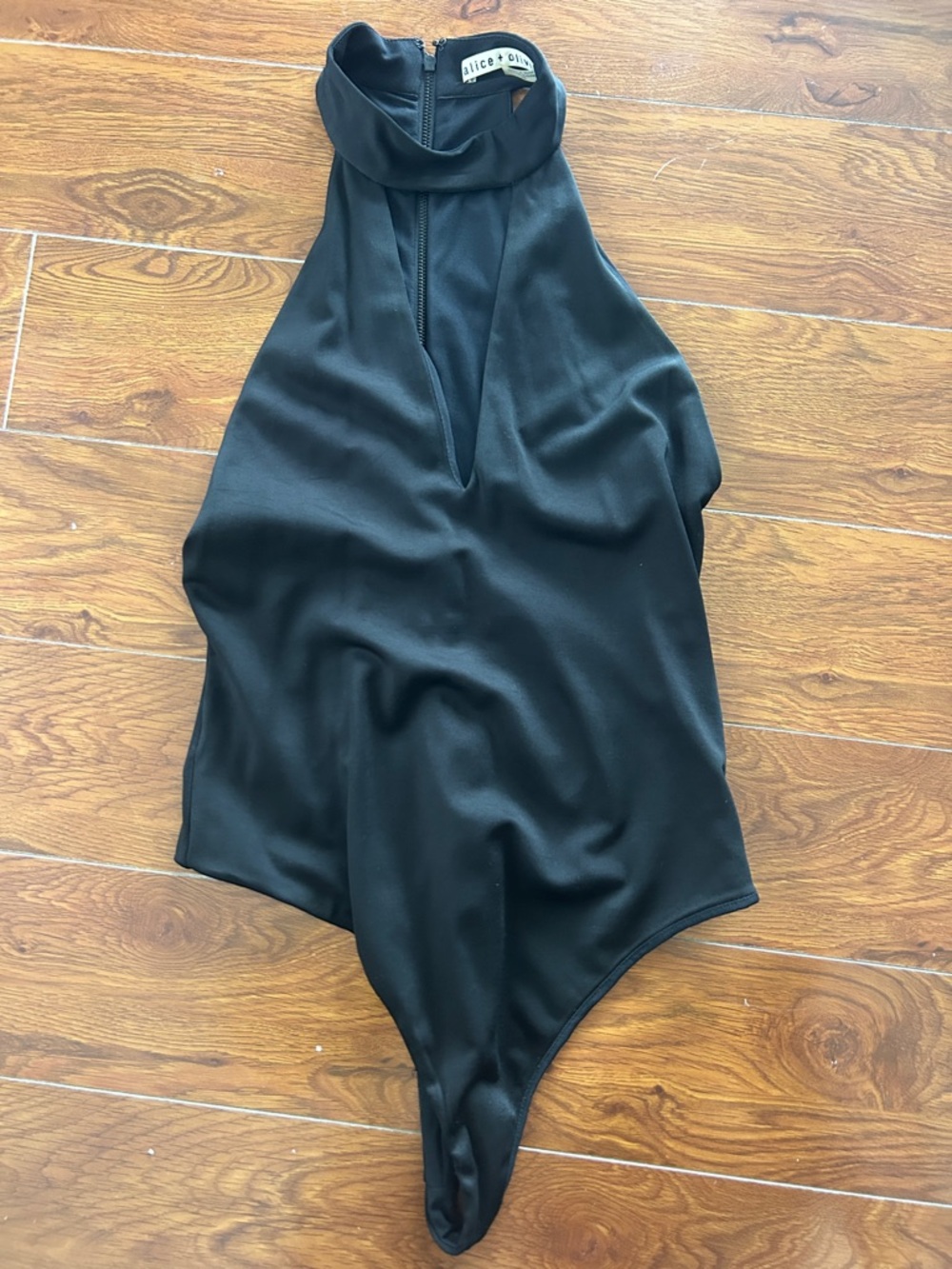 Alice + Olivia Black Halter-Style Bodysuit with Front Keyhole
